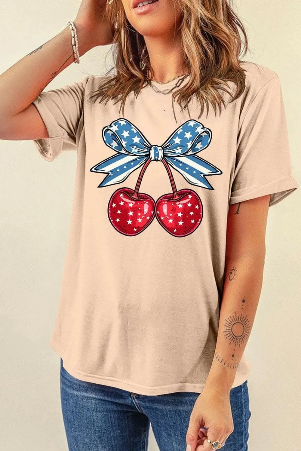 Chic cherry graphic tee for women - Love Salve 