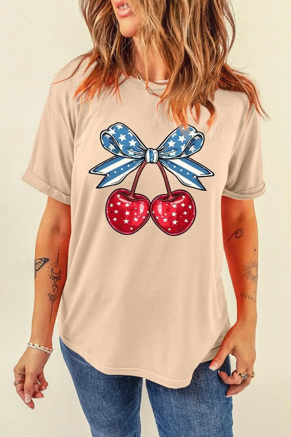 Chic cherry graphic tee for women - Love Salve 
