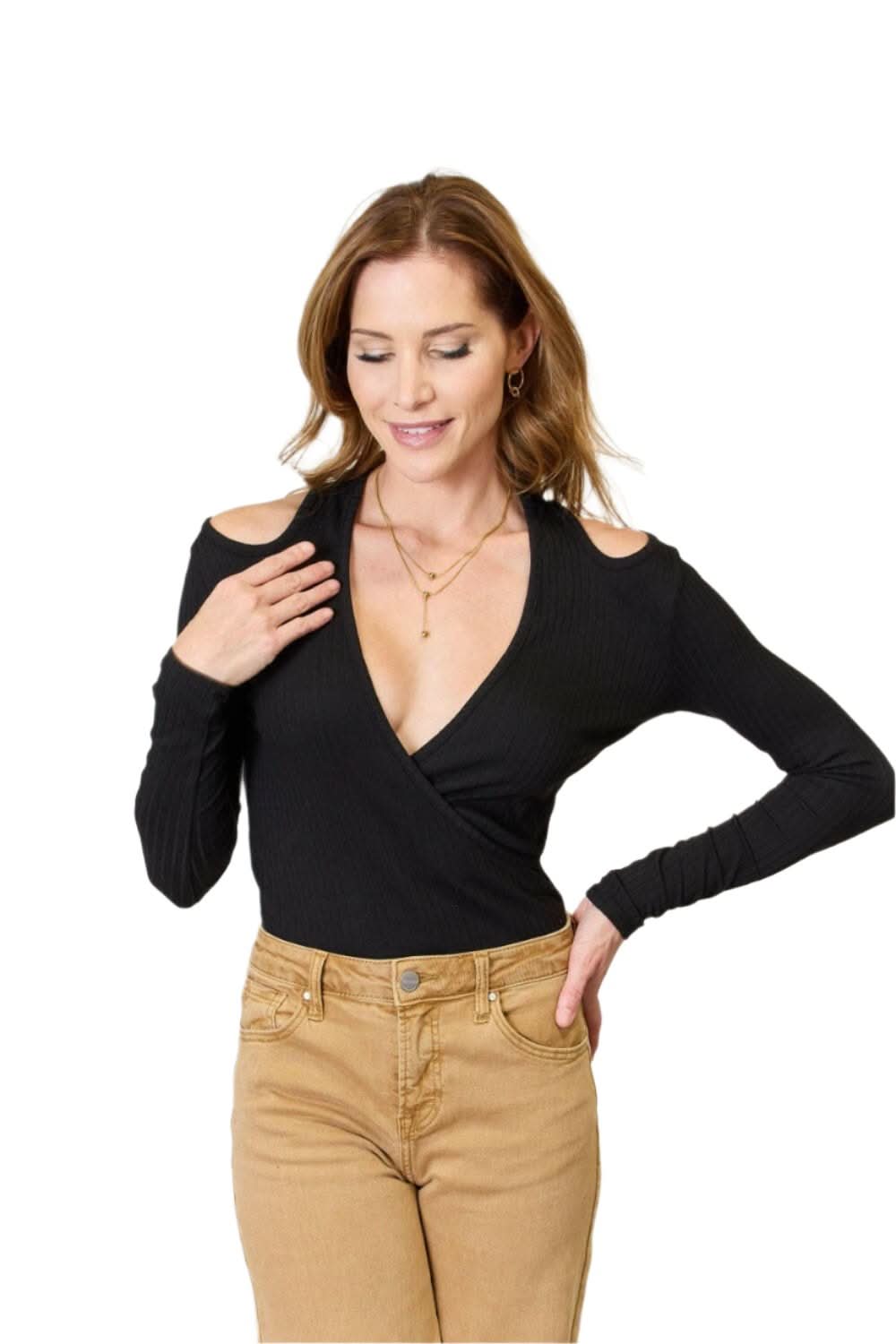 Chic cold shoulder ribbed top - Love Salve 