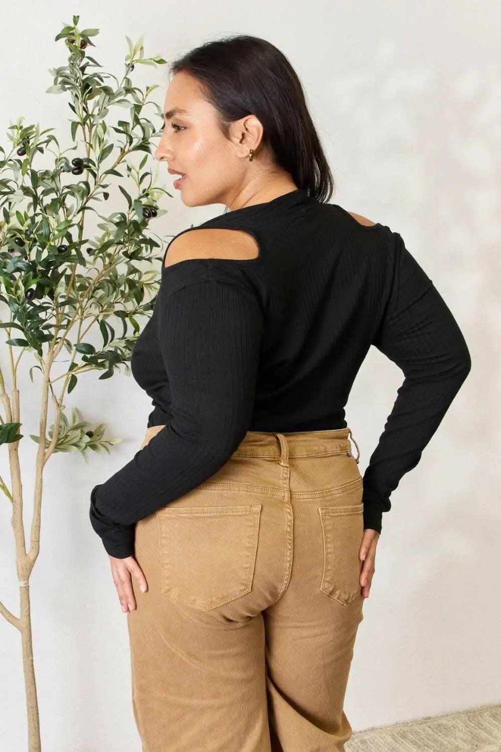 Chic cold shoulder ribbed top - Love Salve 