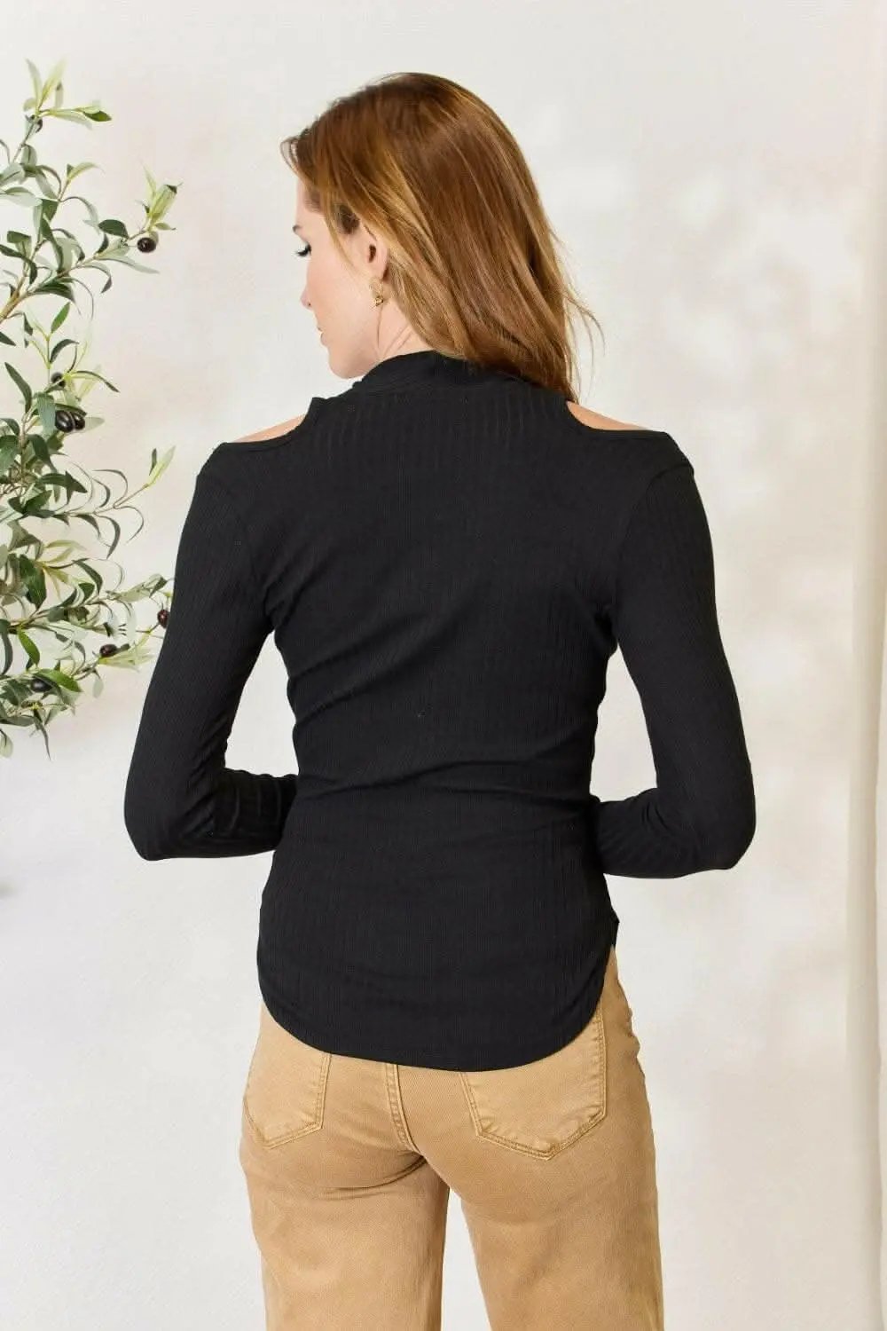 Chic cold shoulder ribbed top - Love Salve 