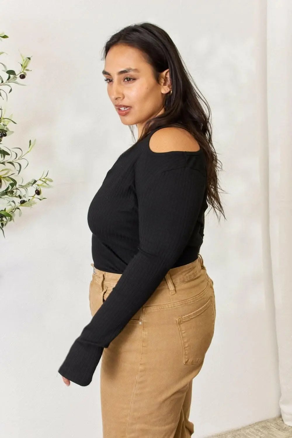 Chic cold shoulder ribbed top - Love Salve 