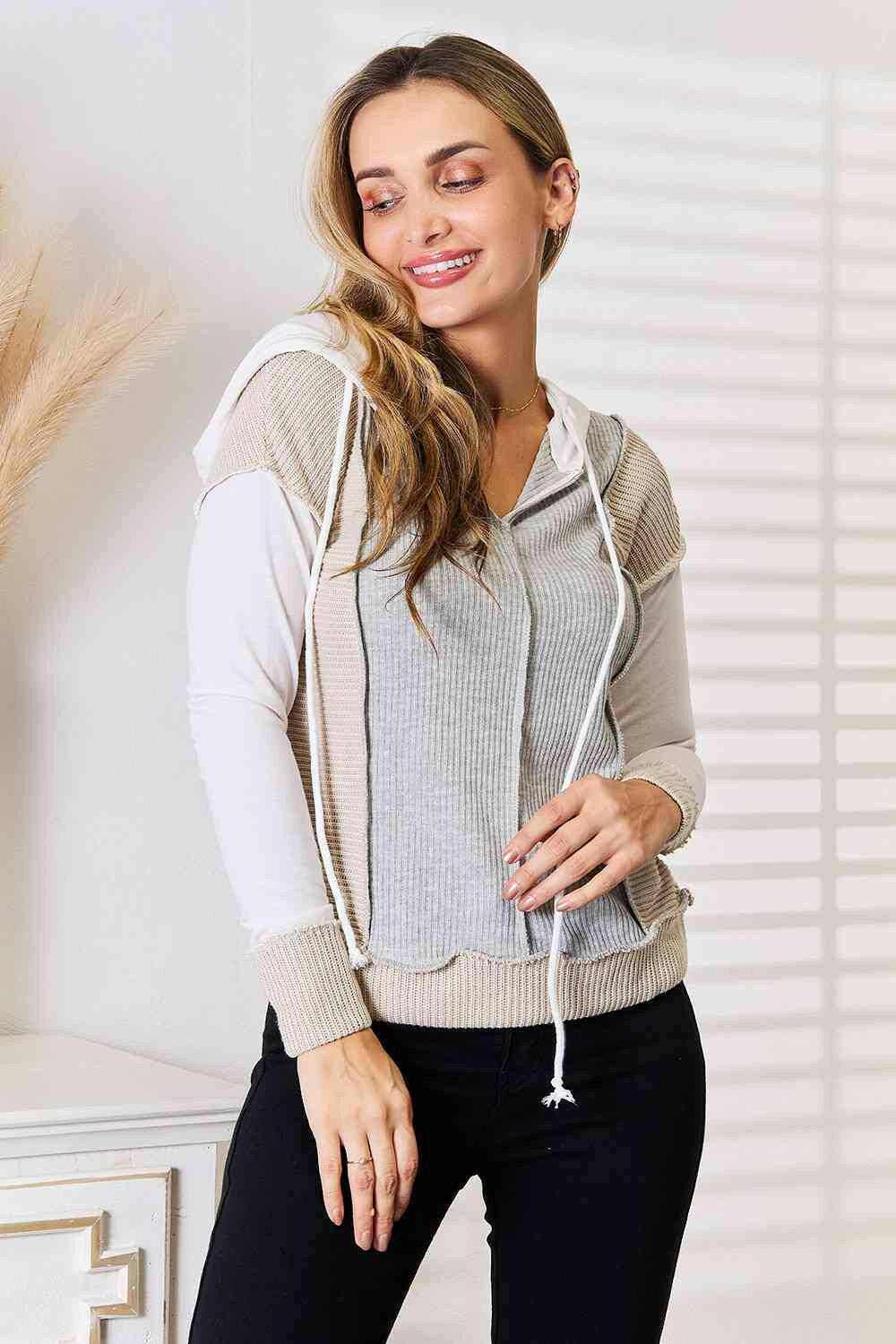 Chic color block hoodie with seam details - Love Salve 
