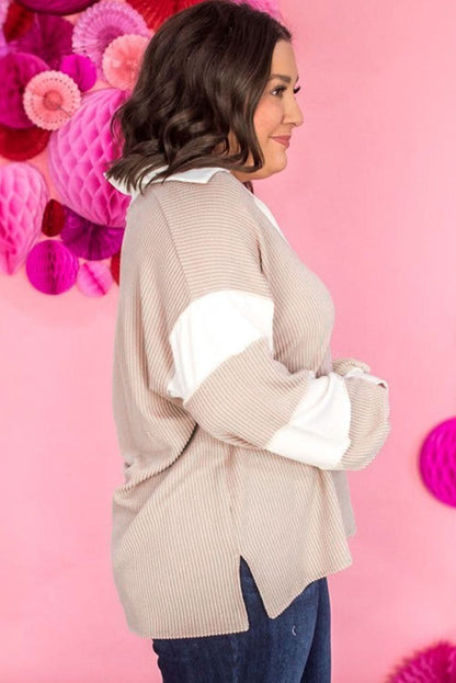 Chic colorblock v-neck top with slits - Love Salve 