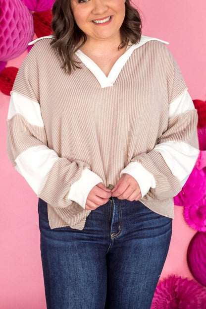 Chic colorblock v-neck top with slits - Love Salve 