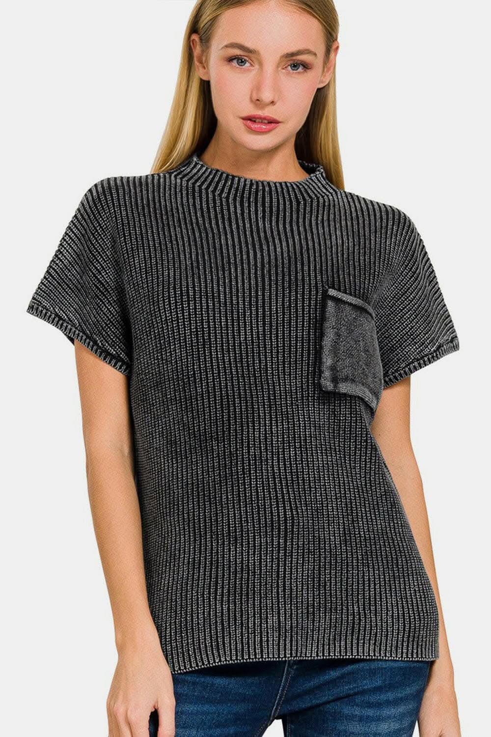 Chic cotton mock neck sweater with pockets - Love Salve 