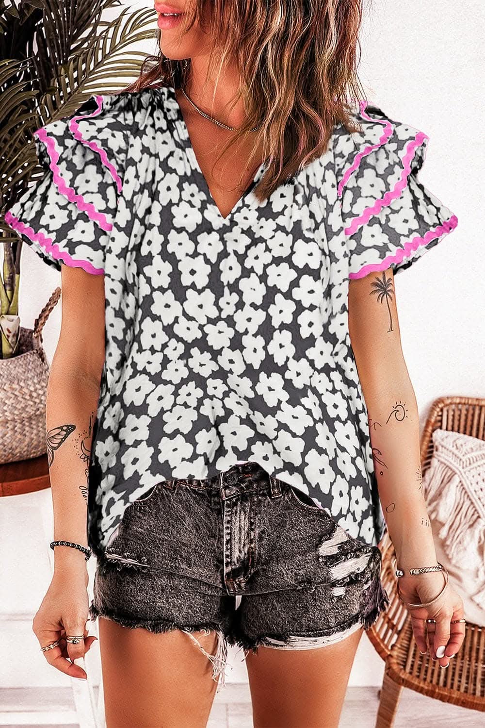 Chic cotton v-neck blouse - Love Salve 