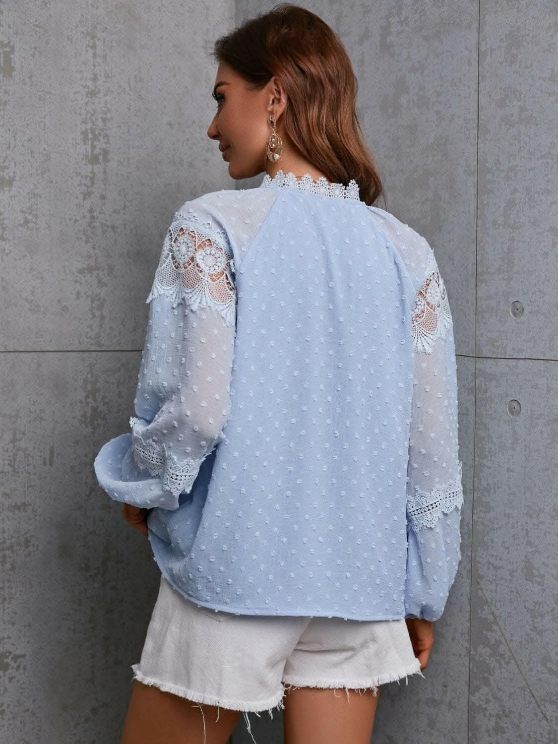 Chic crochet tie neck blouse - Love Salve 