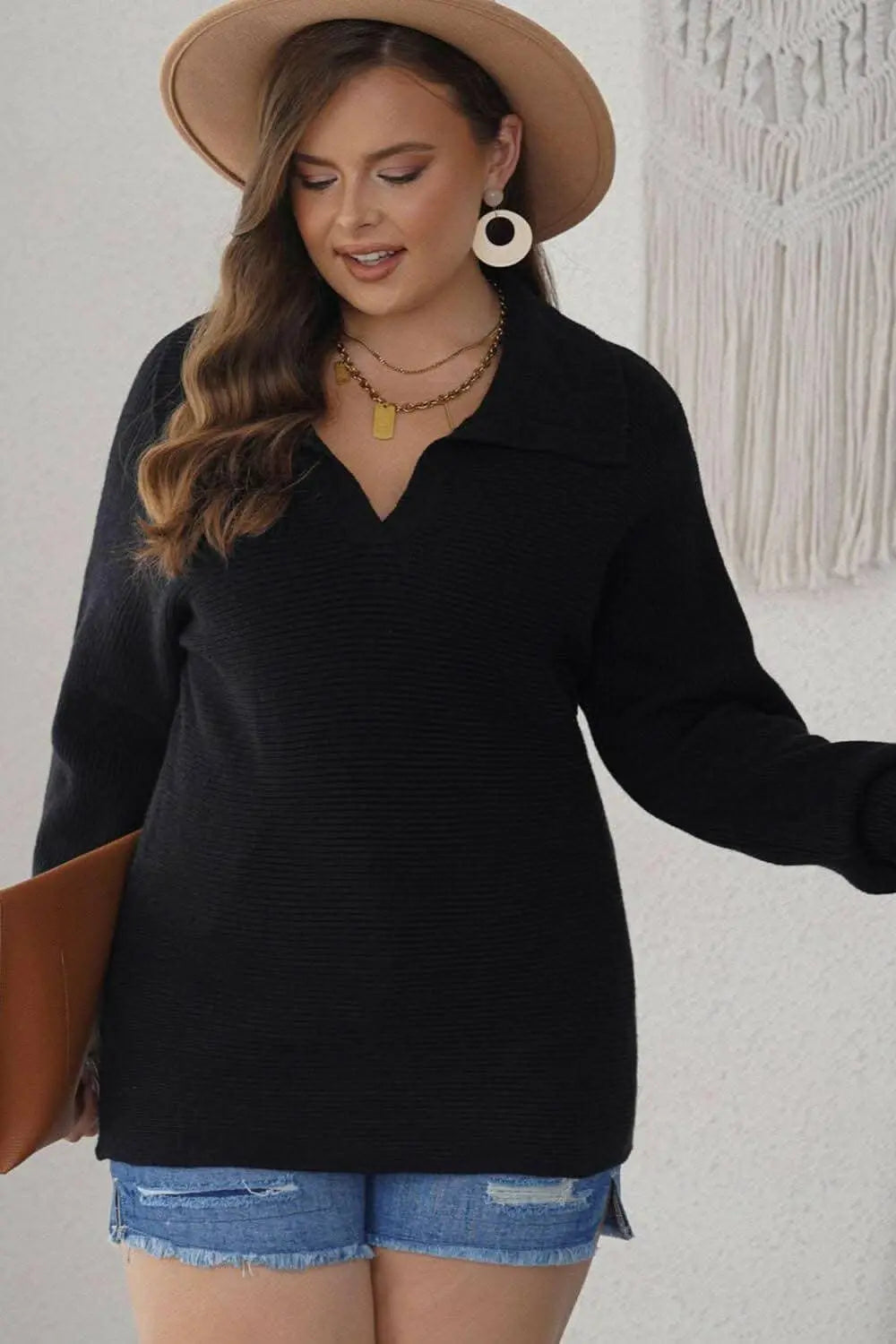 Chic curvy fit button-up sweater - Love Salve 