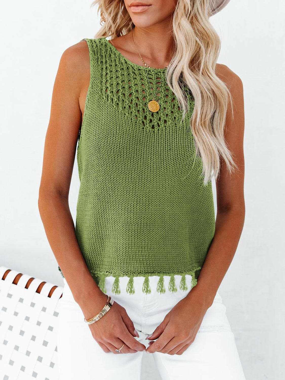 Chic cutout tank with tassels - Love Salve 