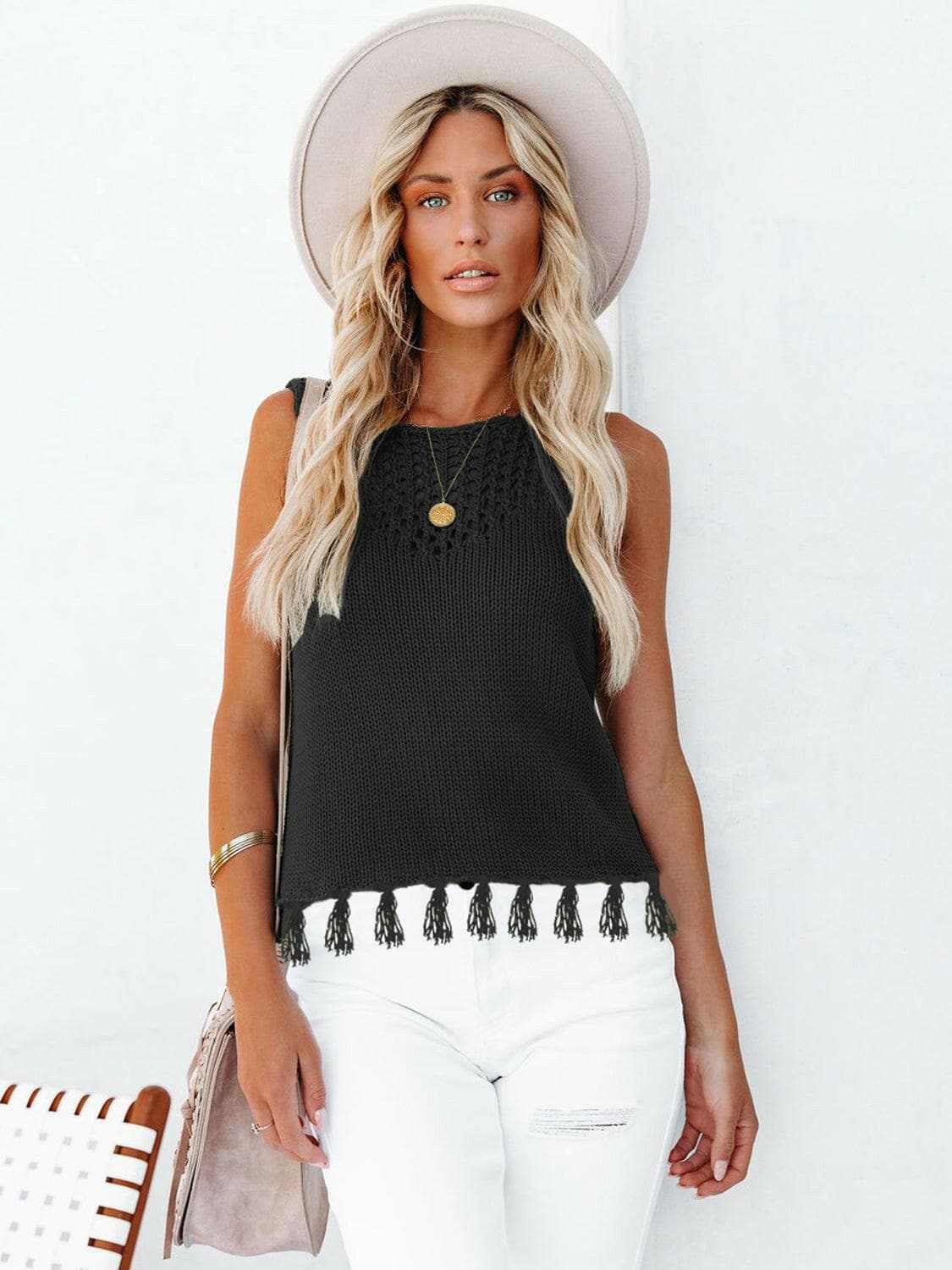 Chic cutout tank with tassels - Love Salve 