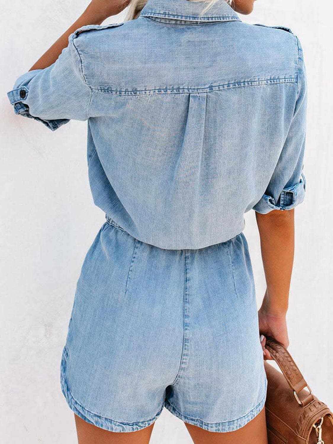 Chic denim drawstring romper - Love Salve 