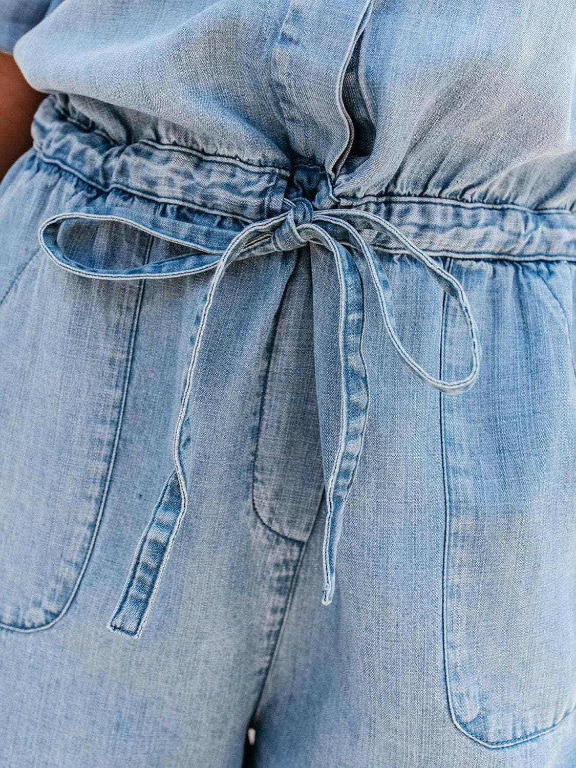 Chic denim drawstring romper - Love Salve 