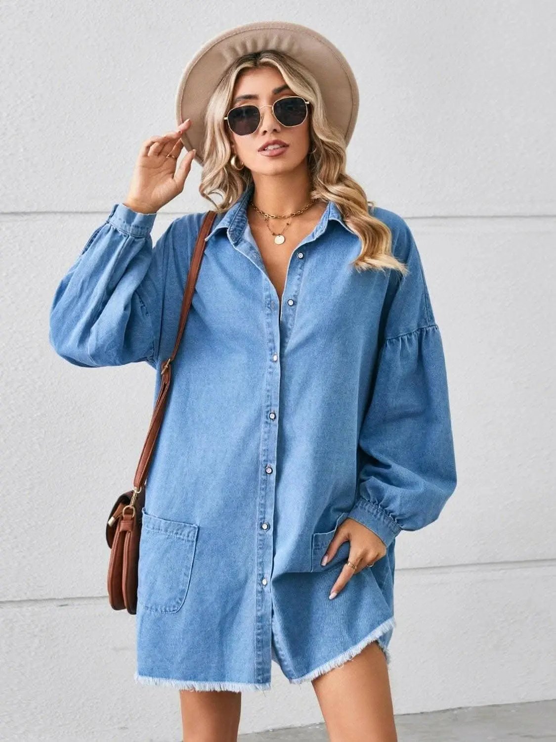 Chic denim dress with pockets - Love Salve 