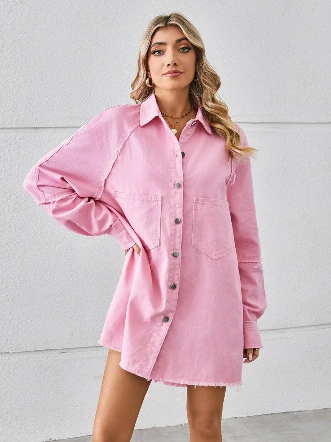 Chic denim shirt dress with pockets - Love Salve 
