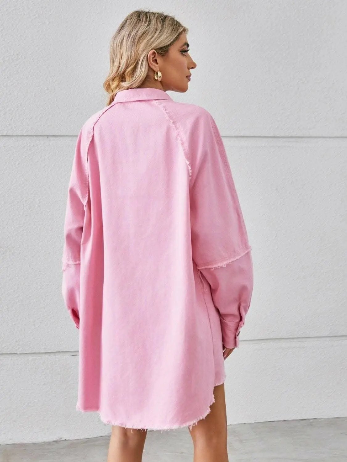 Chic denim shirt dress with pockets - Love Salve 