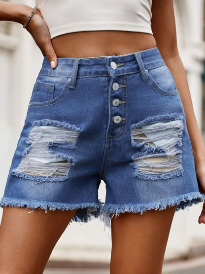 Chic denim shorts with flag accents 