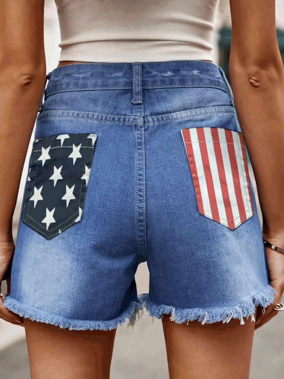 Chic denim shorts with flag accents 
