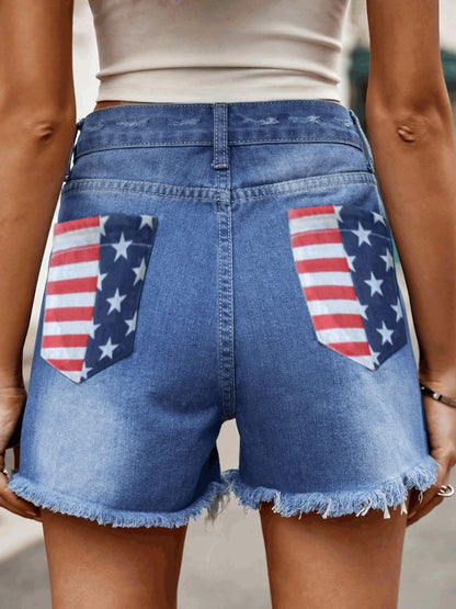 Chic denim shorts with flag accents 