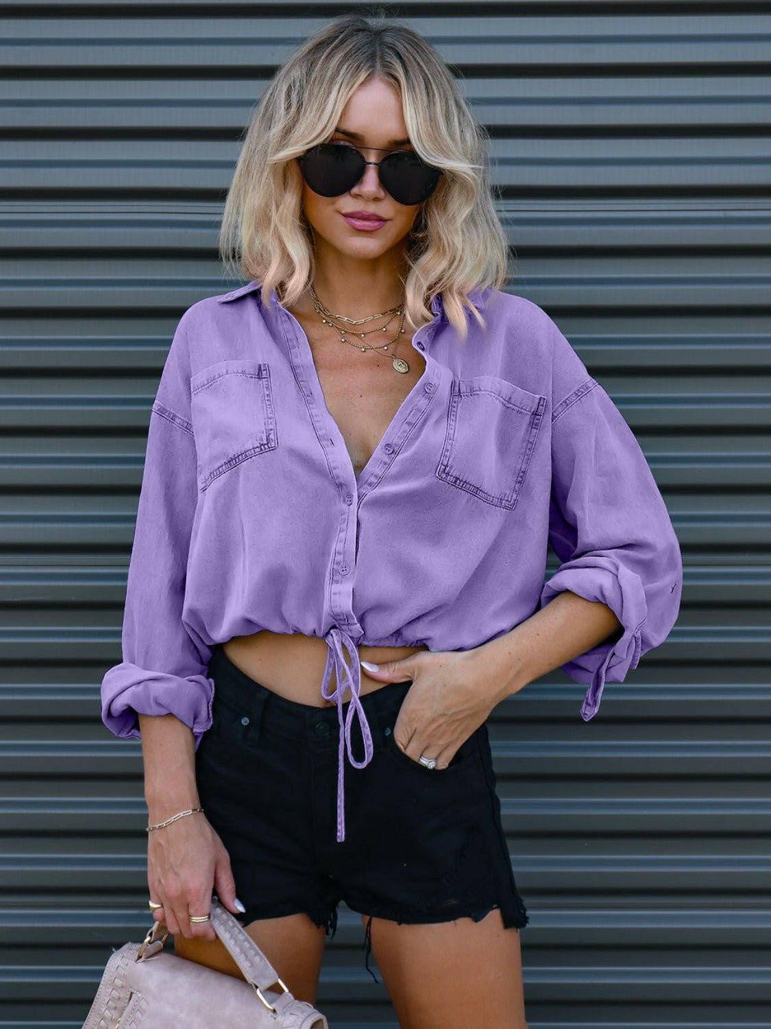 Chic denim top with pockets - Love Salve 