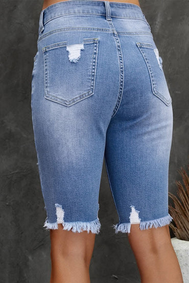 Chic distressed denim bermuda shorts 