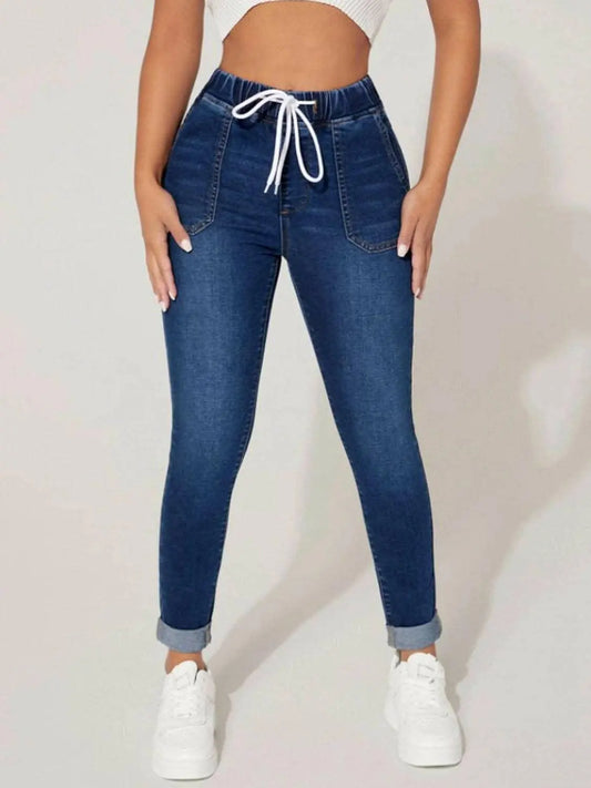 Chic drawstring cropped jeans - Love Salve 