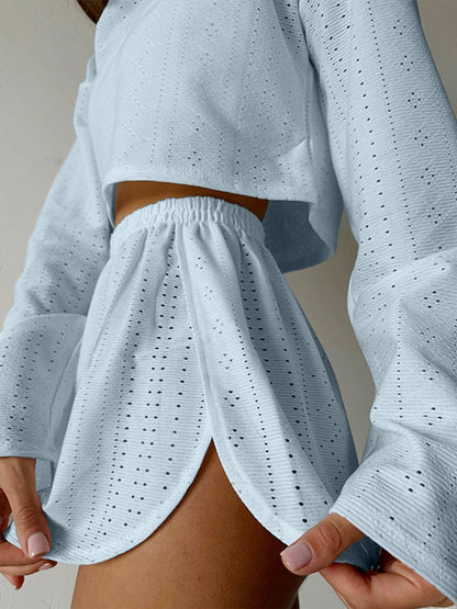 Chic eyelet two-piece set 