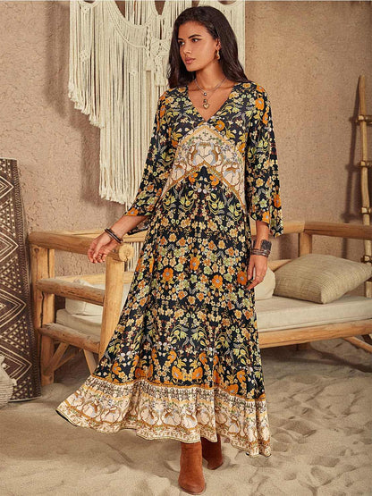 Chic floral v-neck midi dress - Love Salve 