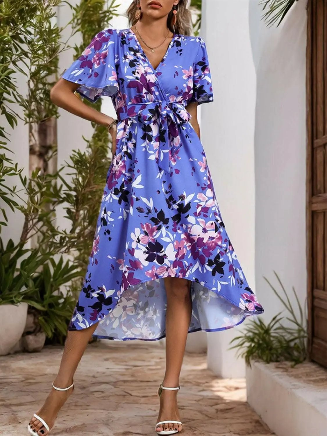 Chic floral wrap midi dress - Love Salve 