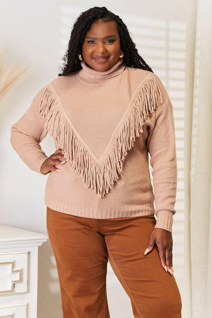 Chic fringe turtleneck sweater - Love Salve 