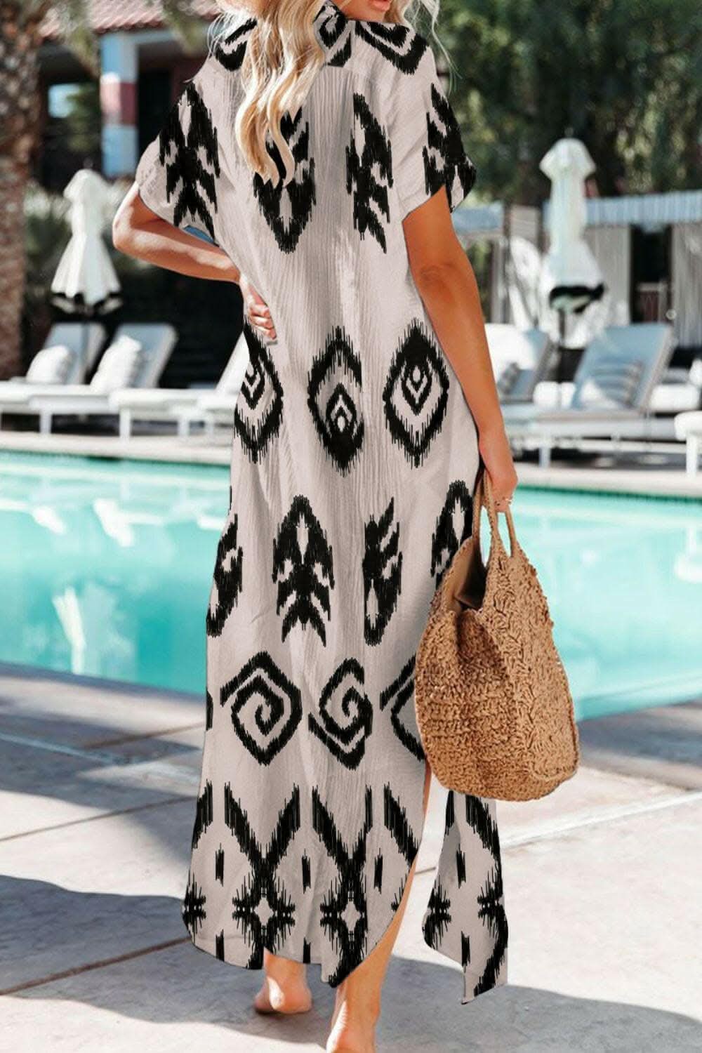 Chic geometric short sleeve cover-up 