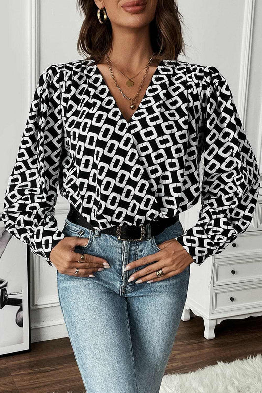 Chic geometric v-neck blouse - Love Salve 