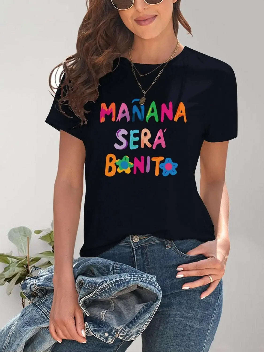 Chic graphic print short sleeve tee - Love Salve 