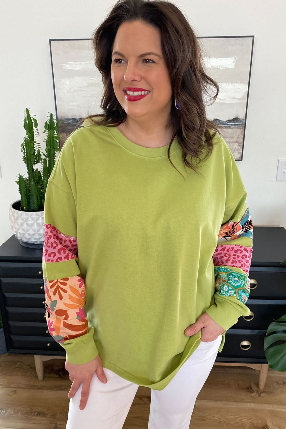 Chic green plus size split sweatshirt 
