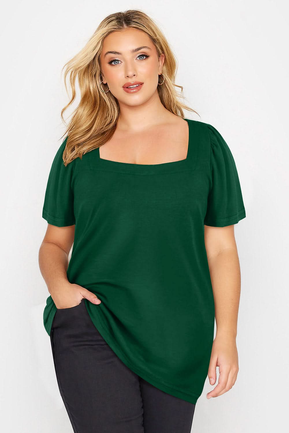 Chic green plus size square neck top - Love Salve 
