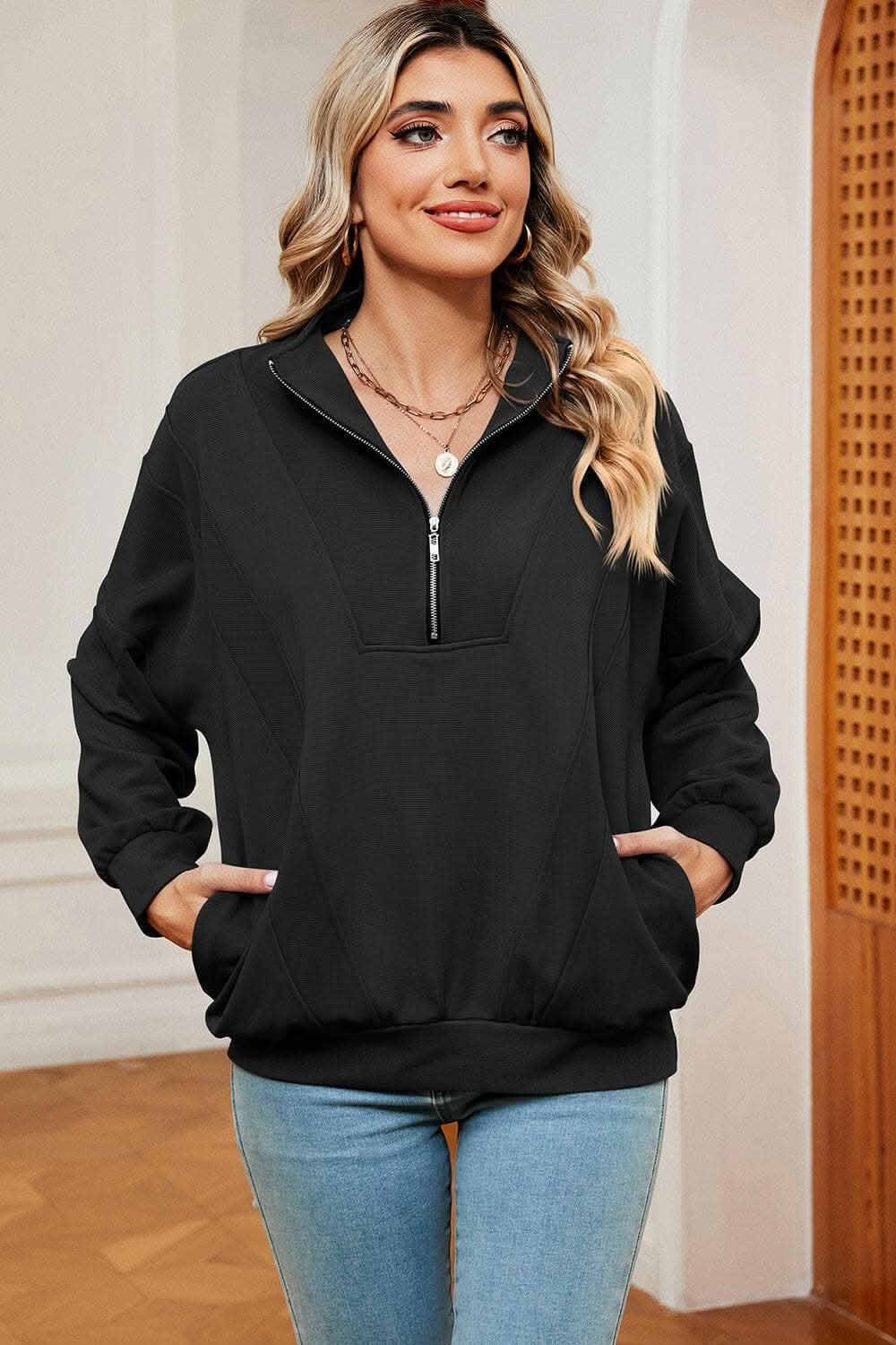 Chic half zip sweatshirt with pockets - Love Salve 