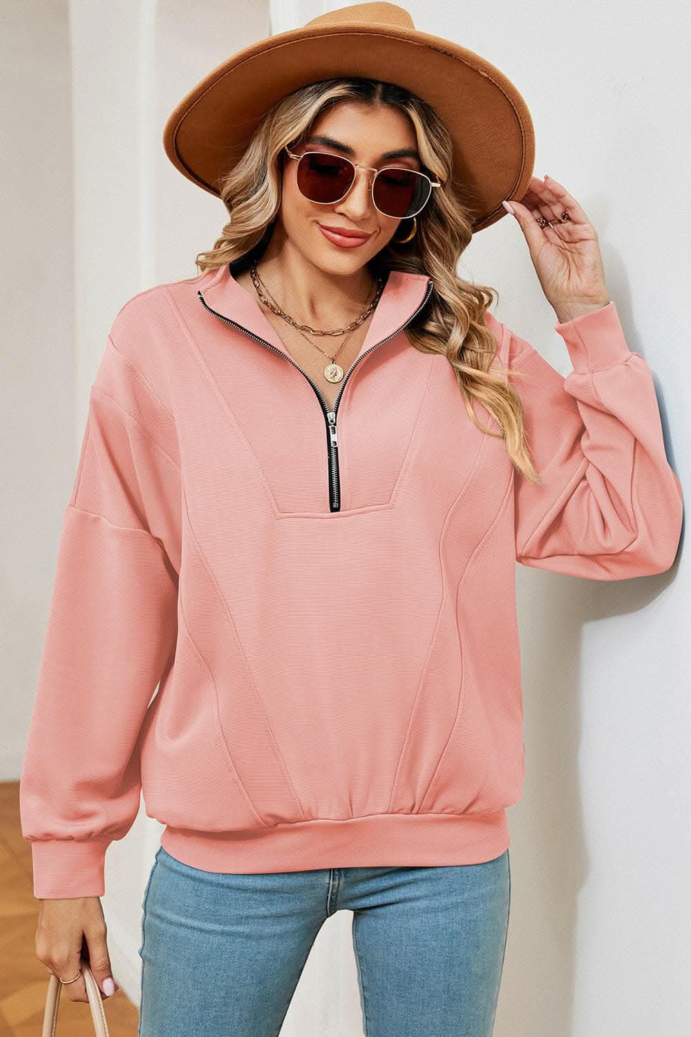 Chic half zip sweatshirt with pockets - Love Salve 