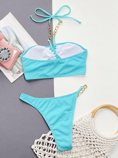 Chic halter bikini with chain accents - Love Salve 