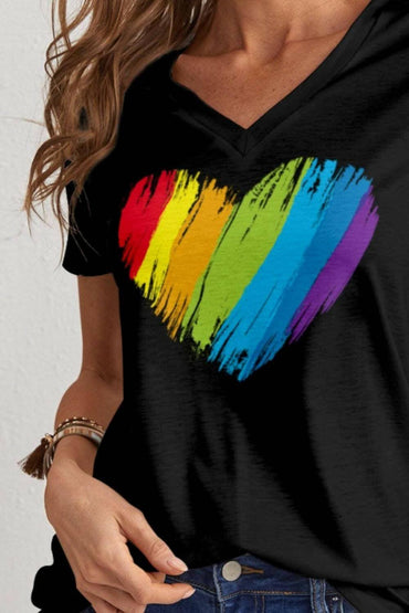 Chic heart v-neck tee with drop shoulders 
