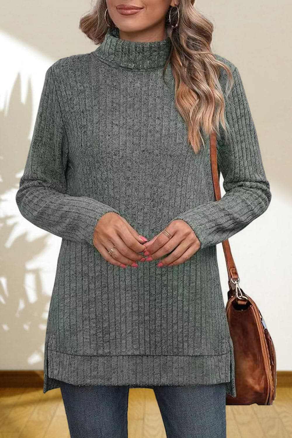 Chic high-low turtleneck top - Love Salve 