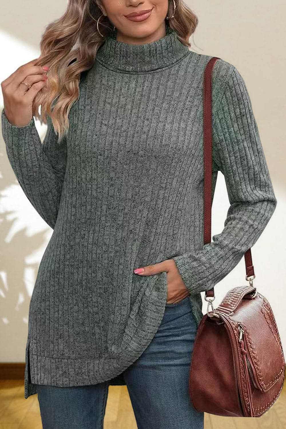 Chic high-low turtleneck top - Love Salve 