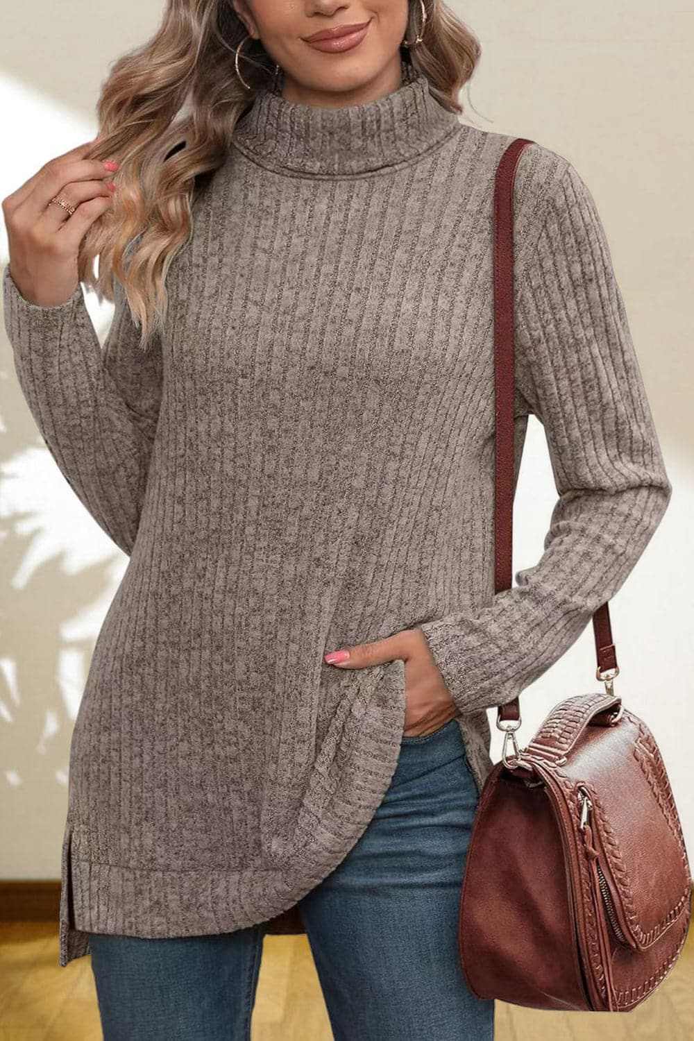 Chic high-low turtleneck top - Love Salve 