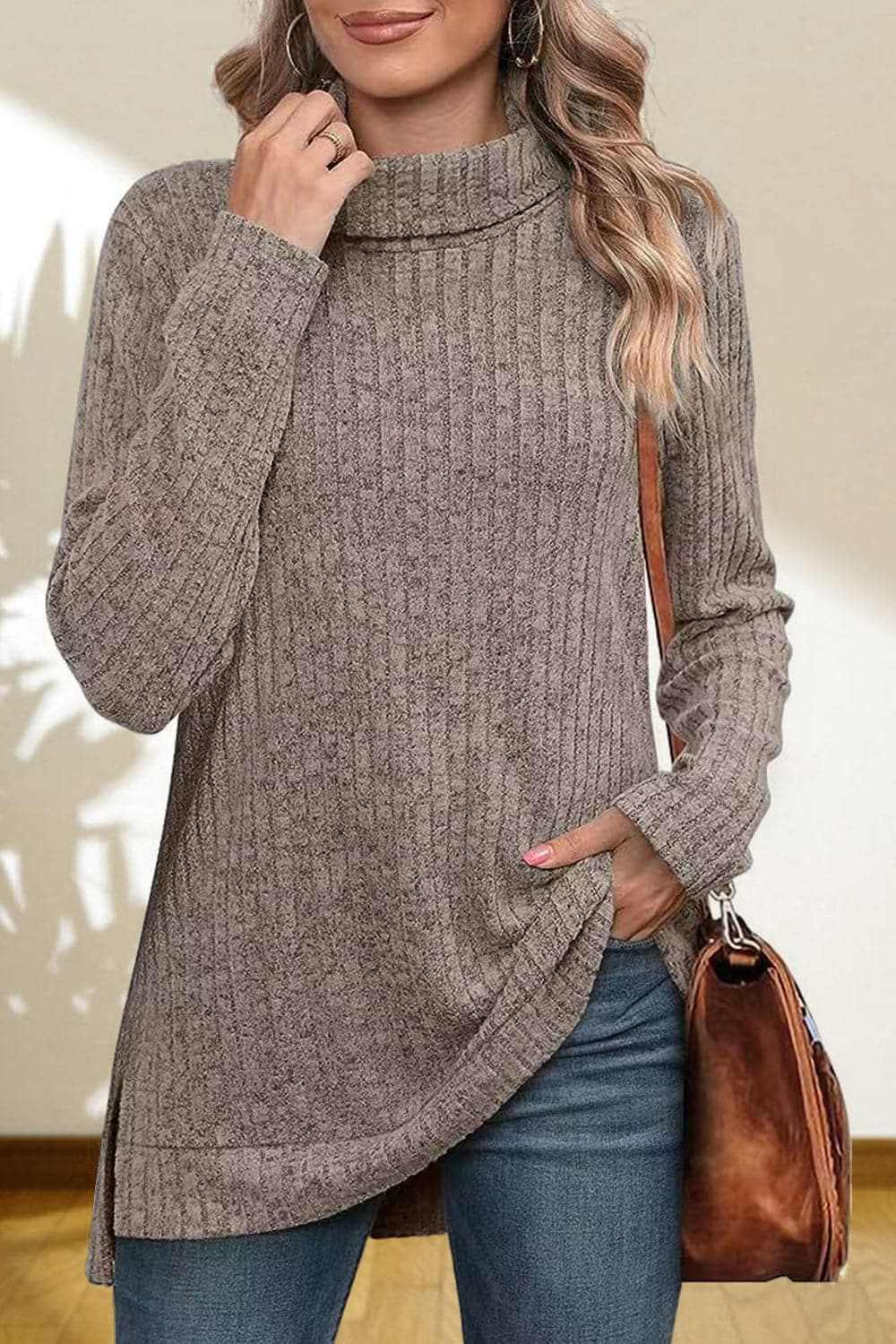 Chic high-low turtleneck top - Love Salve 