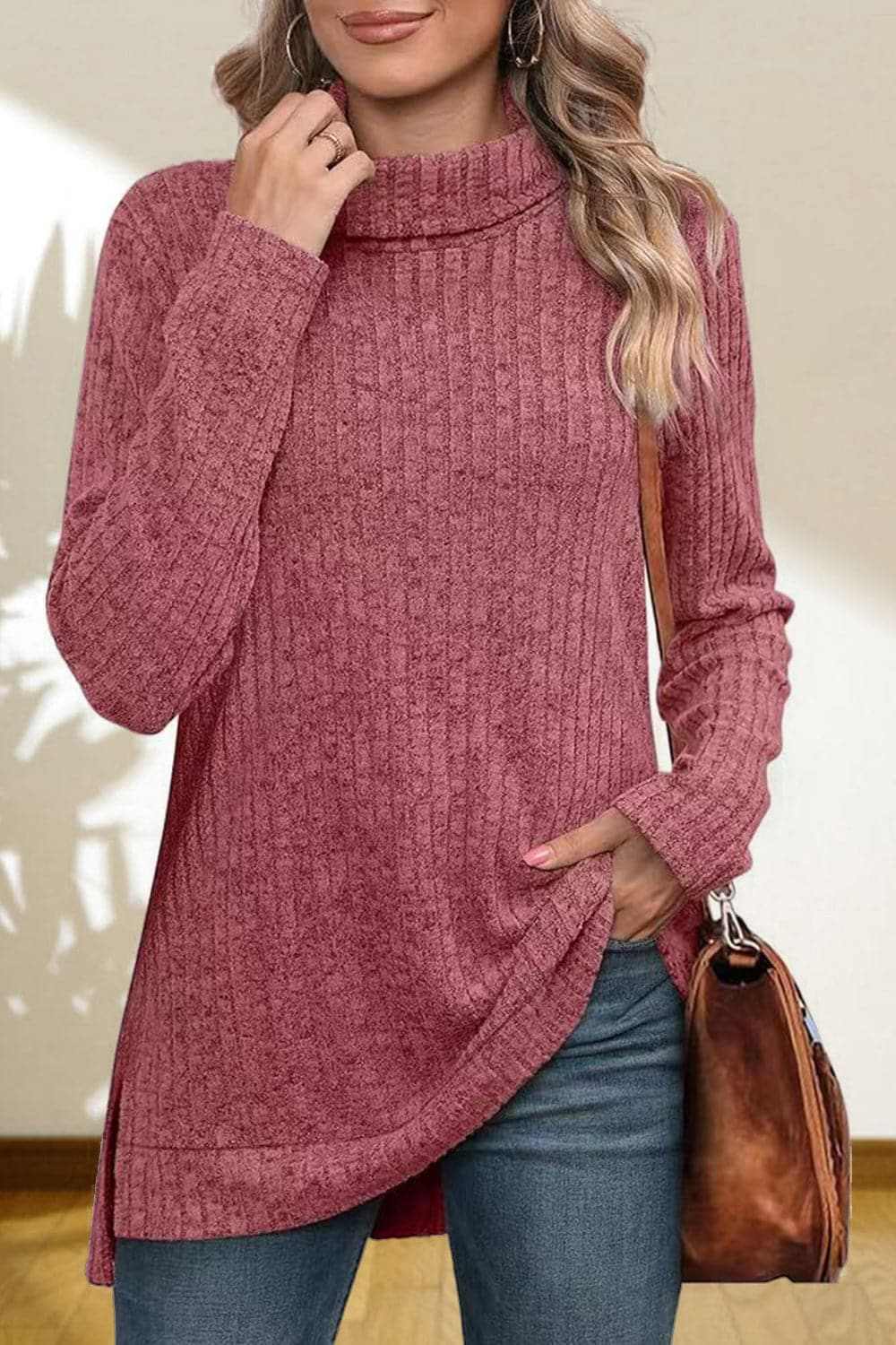 Chic high-low turtleneck top - Love Salve 