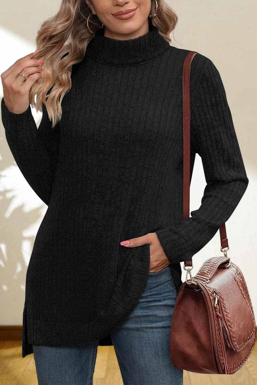 Chic high-low turtleneck top - Love Salve 