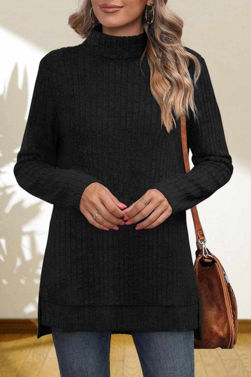 Chic high-low turtleneck top - Love Salve 