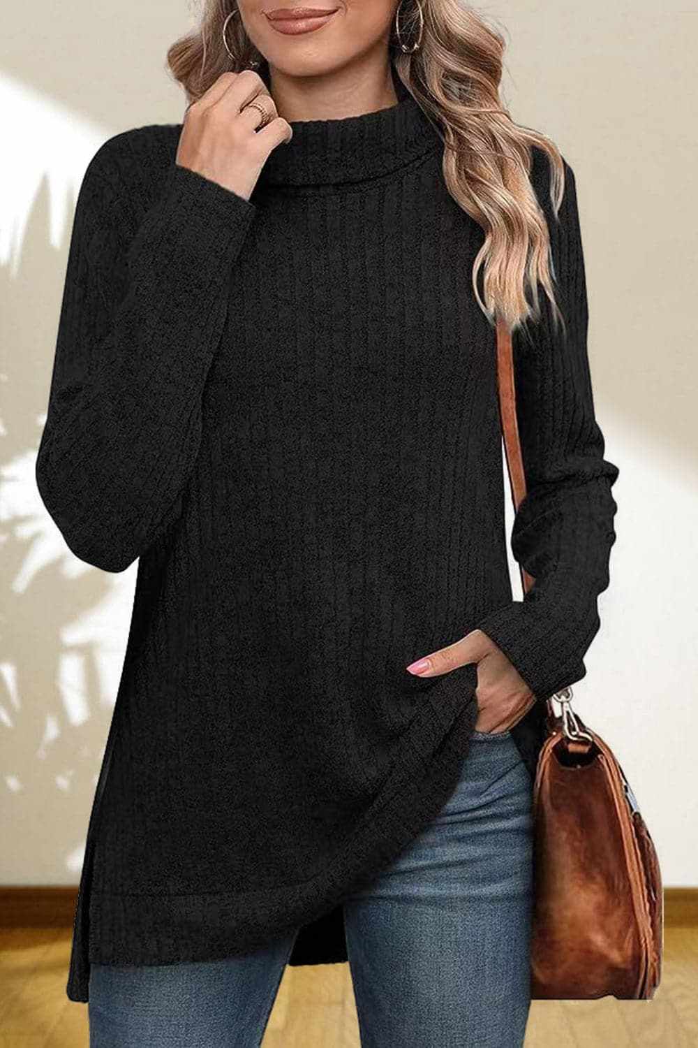 Chic high-low turtleneck top - Love Salve 