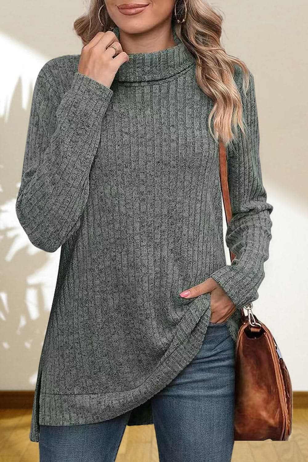 Chic high-low turtleneck top - Love Salve 