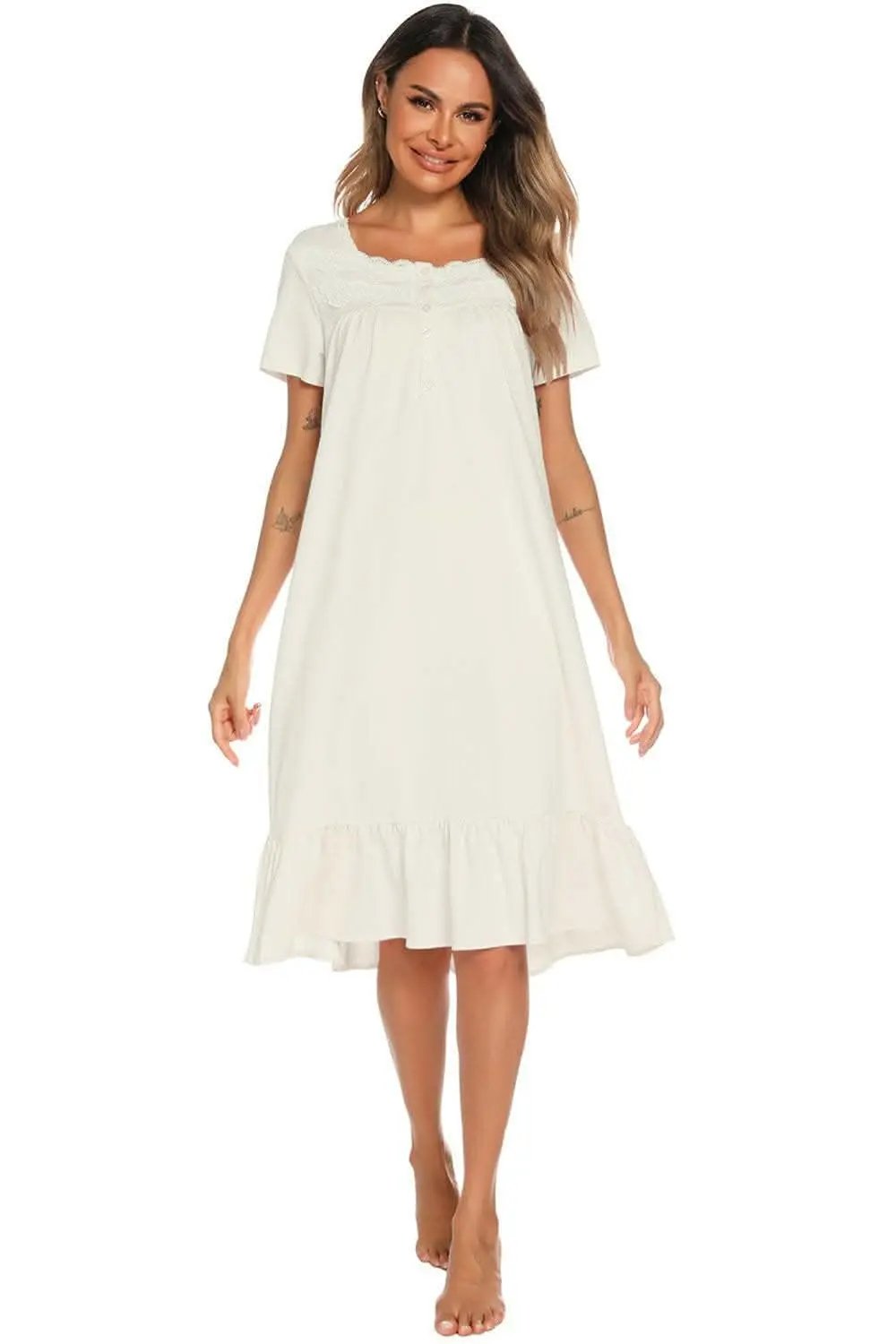 Chic lace-trimmed square neck dress - Love Salve 