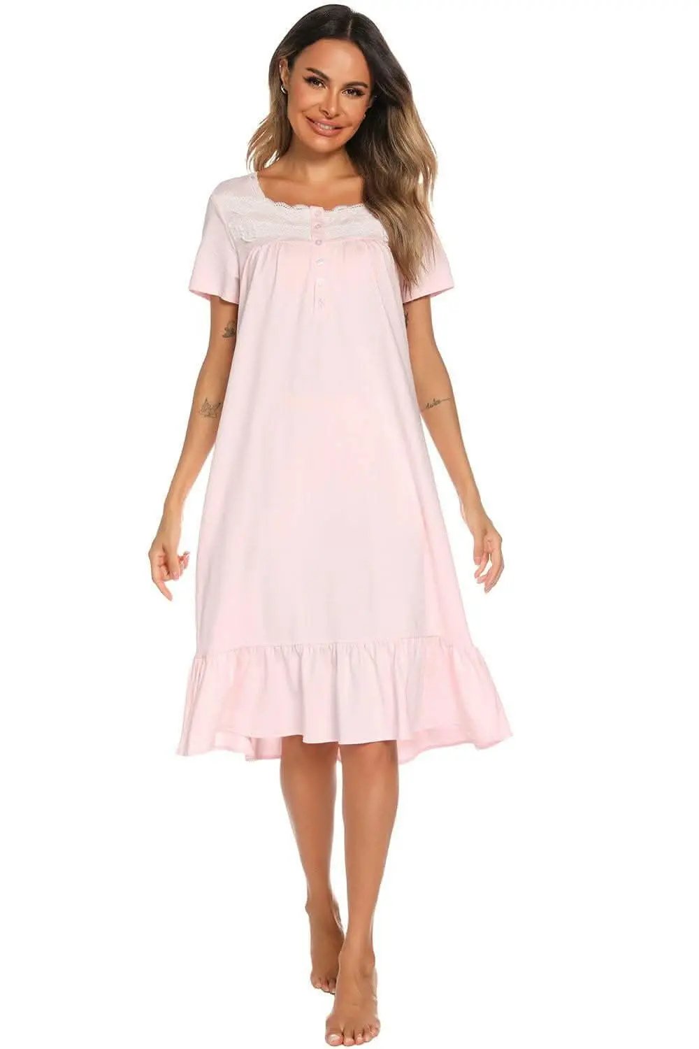 Chic lace-trimmed square neck dress - Love Salve 